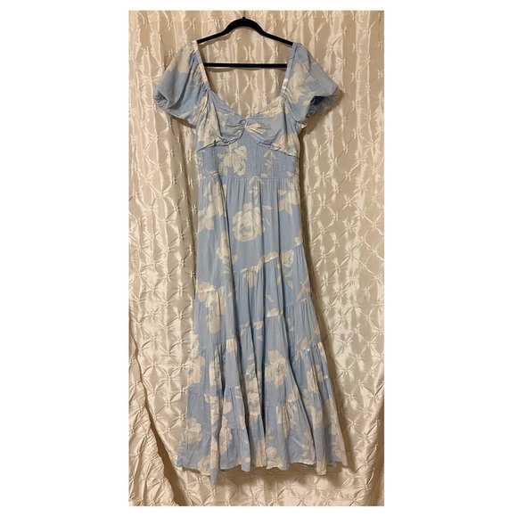 Free People Sundrenched Short-Sleeve Floral Maxi Dress Sky Blue Puff Sleeve - Picture 4 of 16